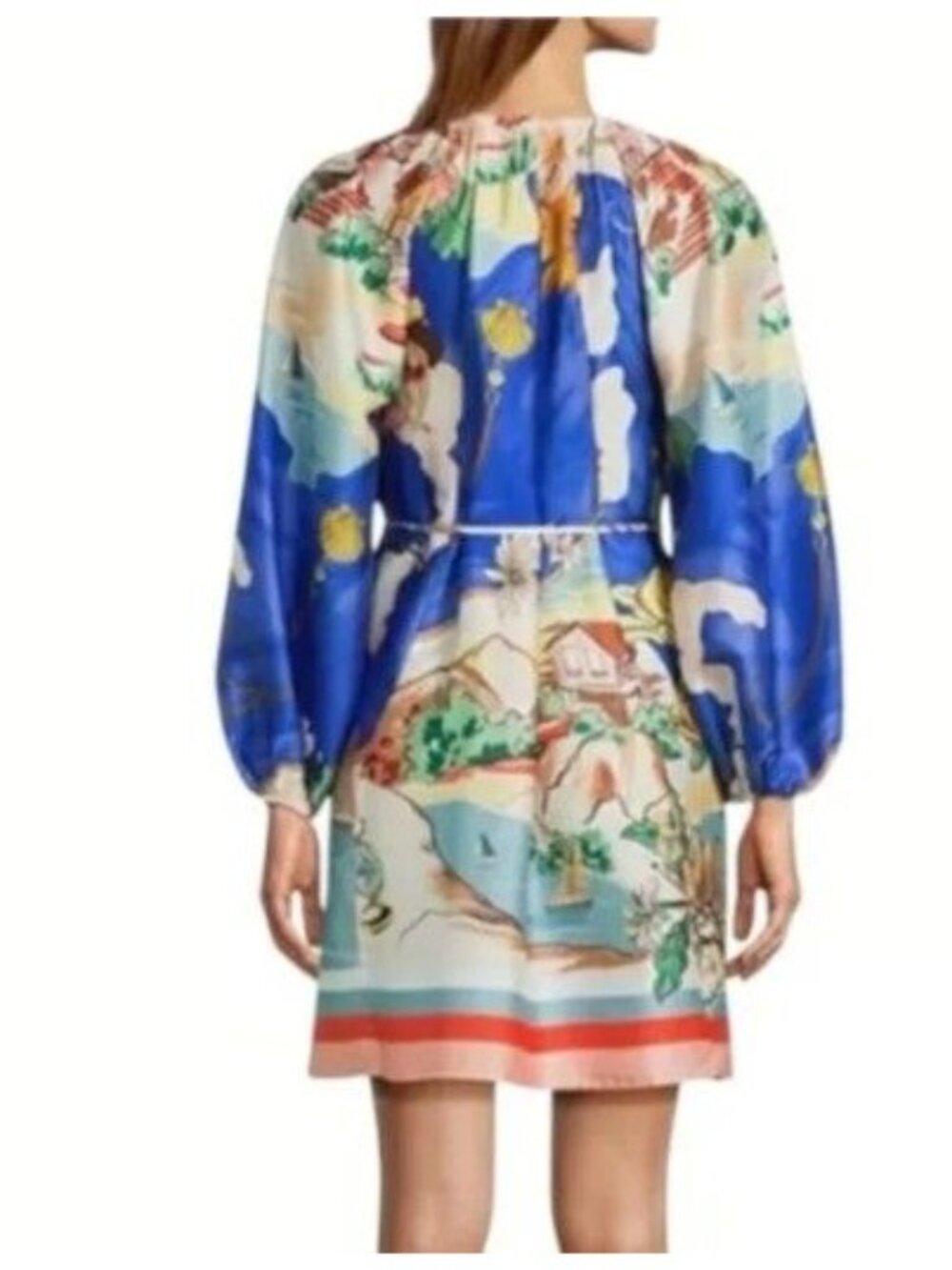 Women's Blue Floral Print Long-Sleeve Mini Dress - Picture 3 of 15
